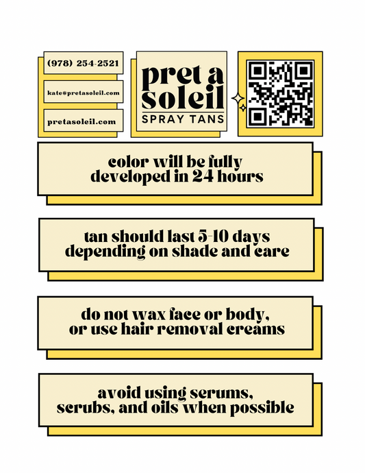 After Spray Tan Info Card - Free Download!