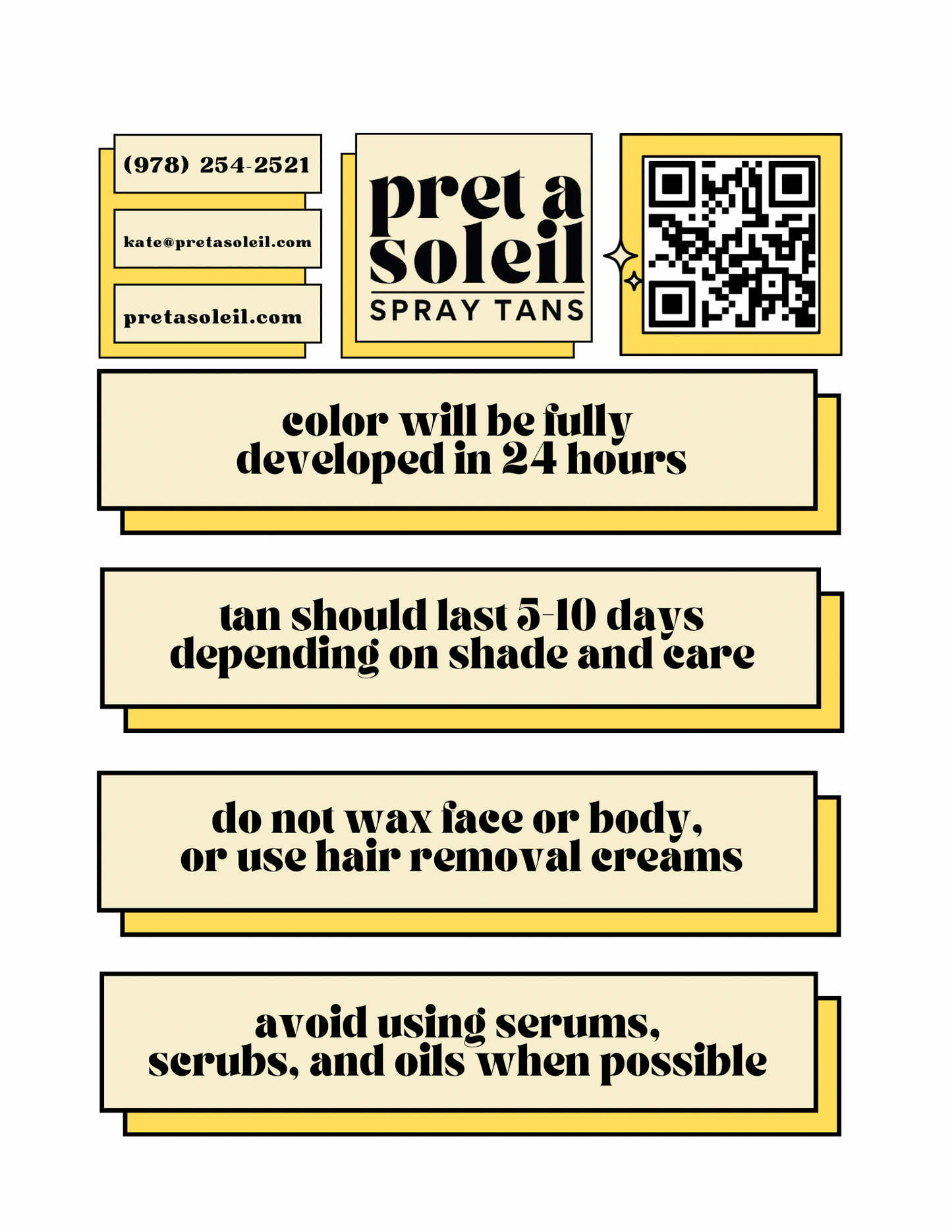 After Spray Tan Info Card - Free Download!