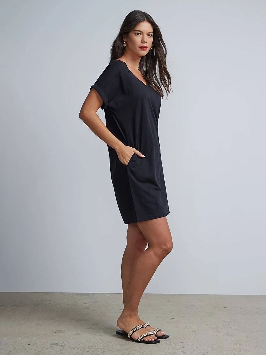 Women's V-Neck Perfect Tee Shift Dress Black